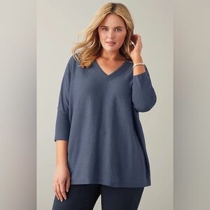 J. Jill Women’s Medium Navy Blue Oversized Knit Pullover V-Neck Sweater Top